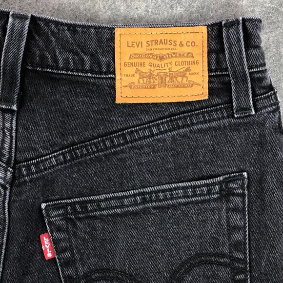 Levi’s- Premium Ribcage Shorts Black High Rise Cut Off Frayed Hem Faded - Picture 6 of 12